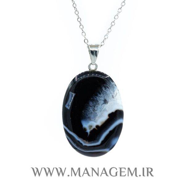گردنبند بیضی سنگ عقیق سیاه