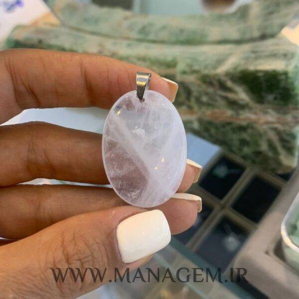 گردنبند کوارتز شفاف طرح بیضی