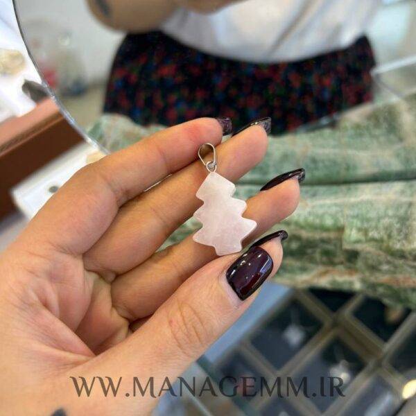گردنبند سنگ رز کوارتز طرح کاج
